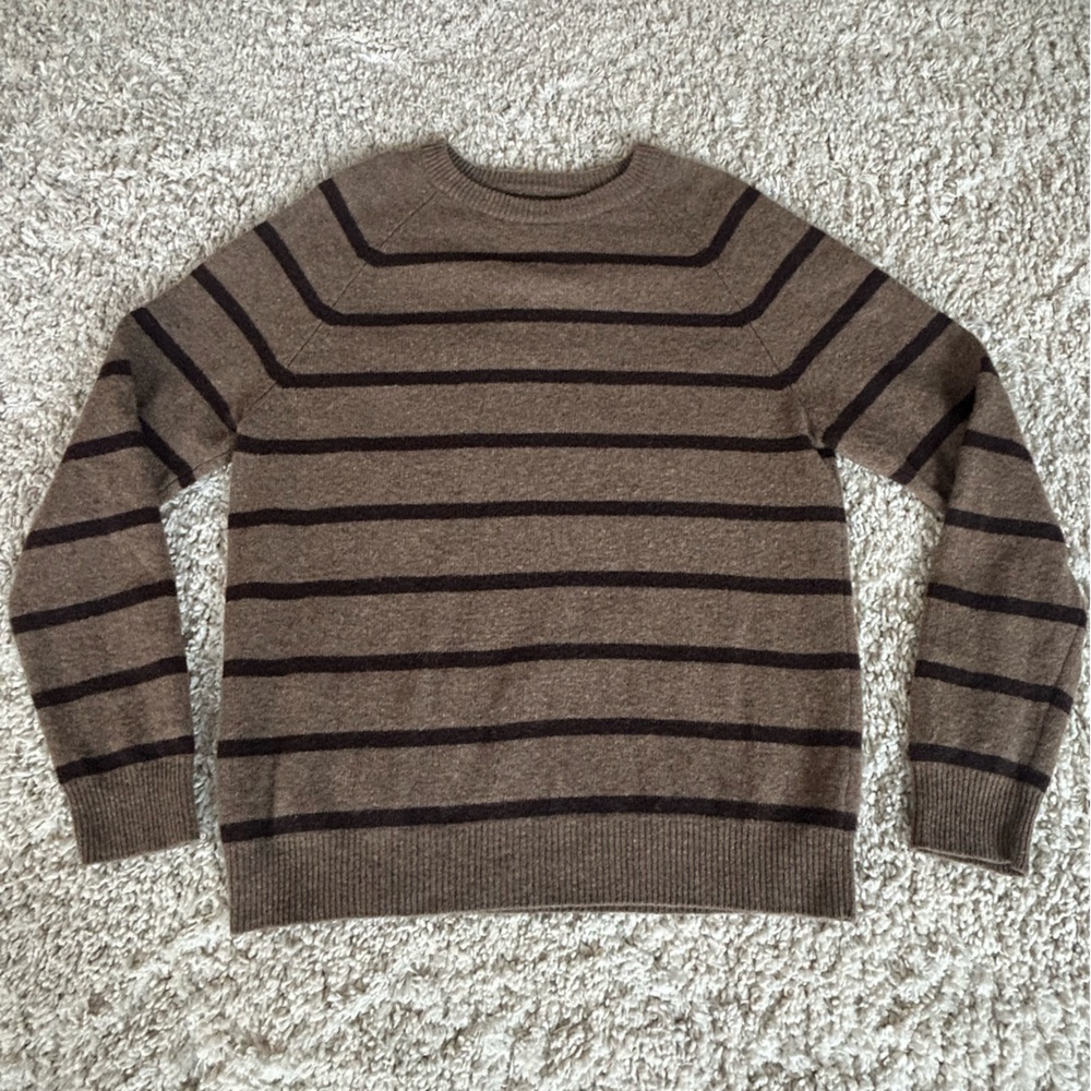 Express 100% Lambswool Brown Striped Crewneck Sweater Men’s Large